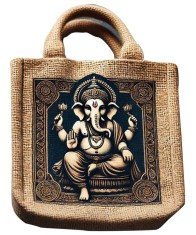 Small Jute Dark Blue Pooja Bag/Ganesha Idol Print