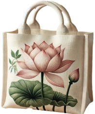 Lotus Print Jute Carry Bag