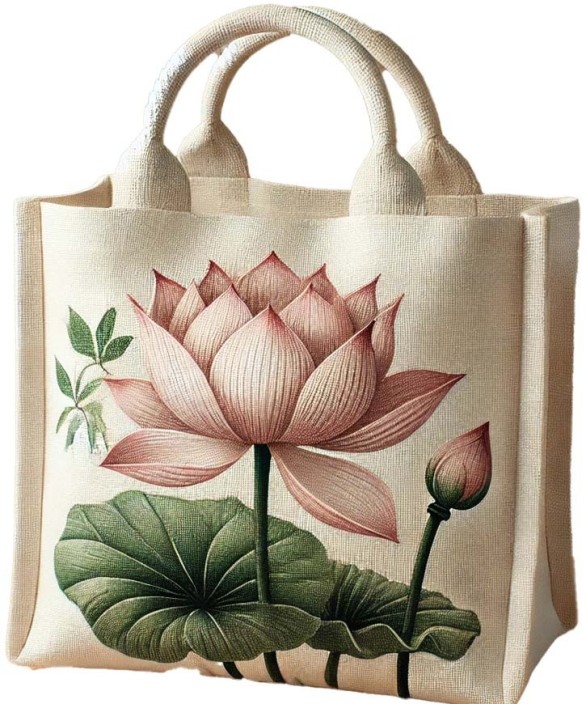 Lotus Print Jute Carry Bag