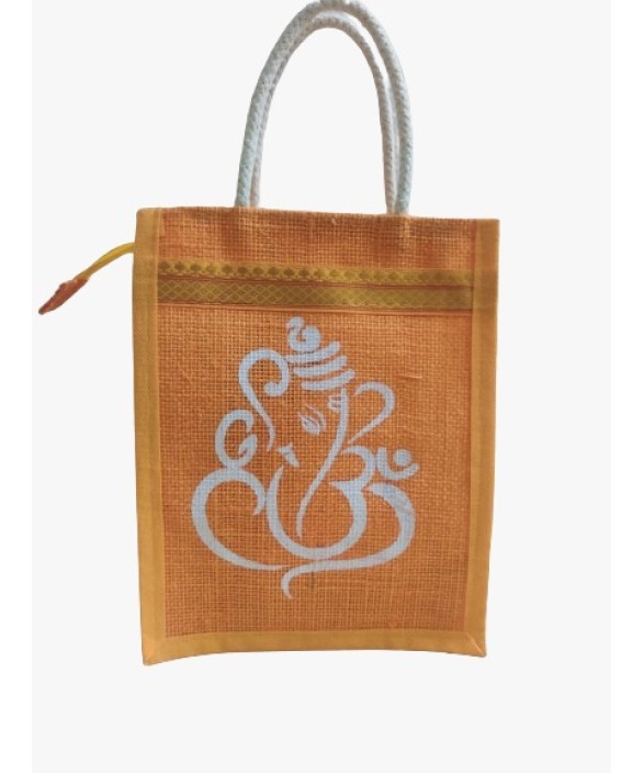 Small Jute Yellow Pooja Bag/Ganesha Idol Print