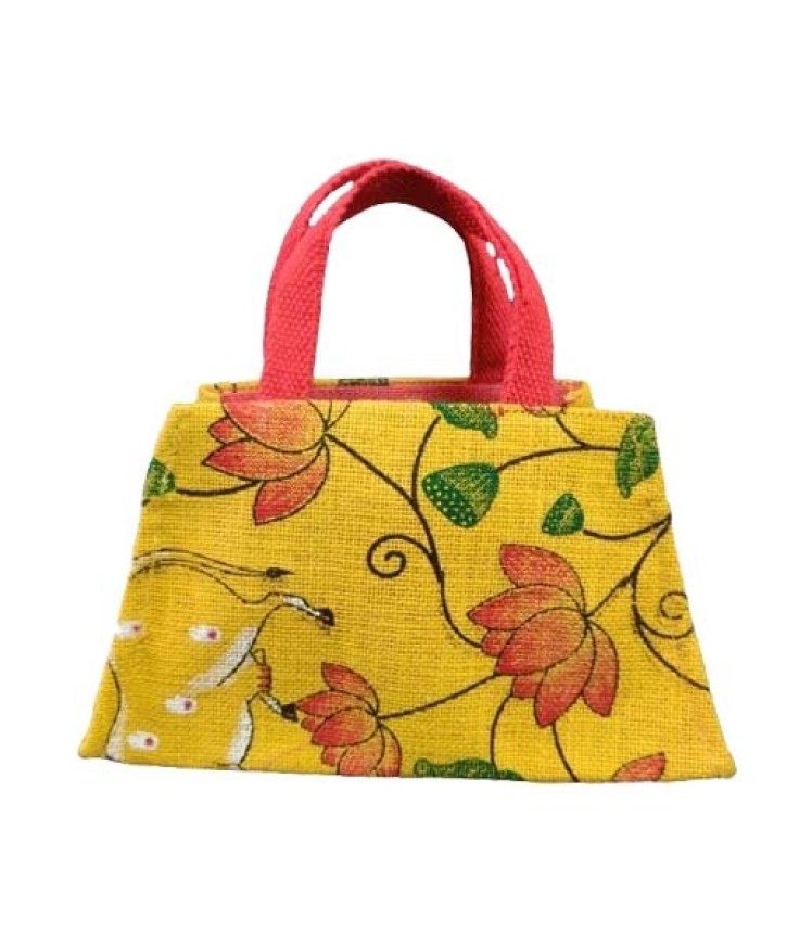 Cream Floral Printed With Embroidered Purse