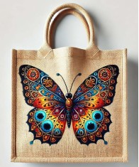 Butterfly Print Jute Hand Bag