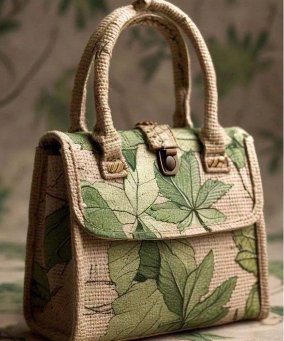 Leaves Print Mini Jute Purse