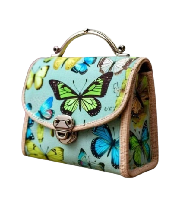 Butterfly Print Jute Mini Purse