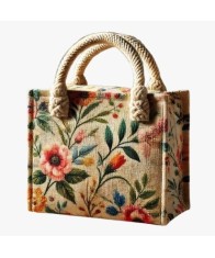 Floral Print Jute Hand/Lunch Bag