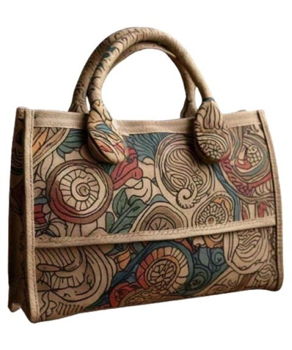  Printed Jute Kalamkari Hand Bag 