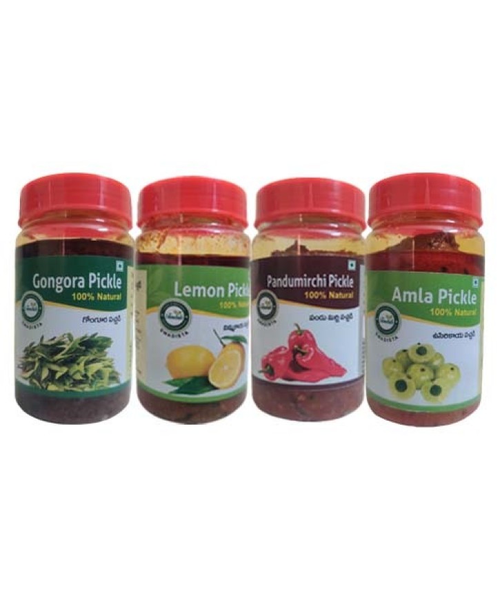 Combo Pickles pack of 4 Gongura,Lemon,Pandumirchi,Amla