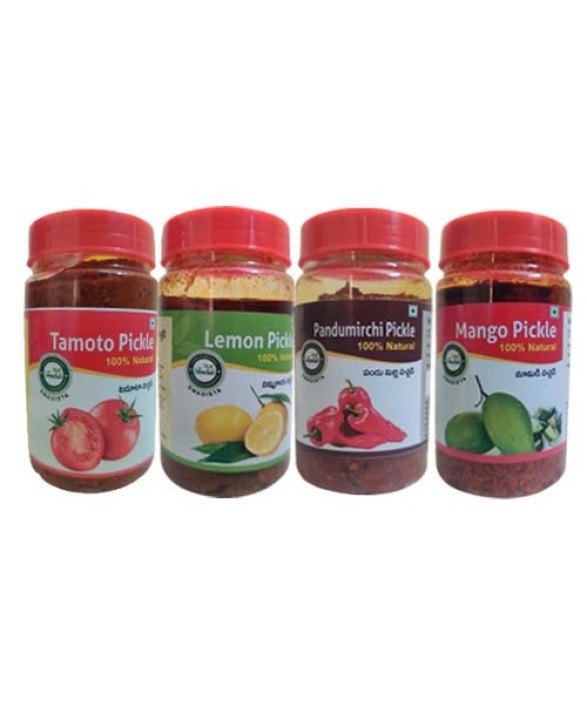Combo Pickles pack of 4 Tomato, Lemon, Pandu Mirchi, Mango