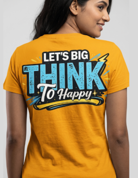 Uniwear Let’s Big Think To Happy Quote Graphic Yellow T-Shirt
