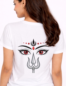 Divine Devi Trishul Eyes Graphic White T-Shirt for Women
