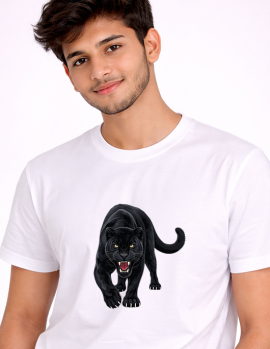 Fierce Panther Attack Graphic White T-Shirt