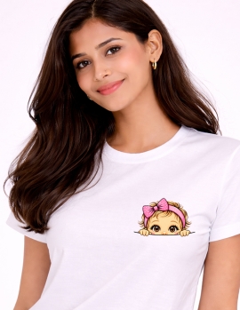 Uniwear Cute Peek Baby Girl Bow Graphic White T-Shirt