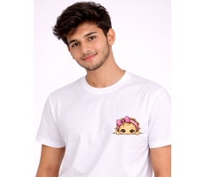 Uniwear Cute Baby Girl Peek Graphic White T-Shirt
