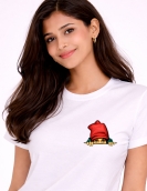 Uniwear Cute Peek-Out Beanie Face Graphic White T-Shirt