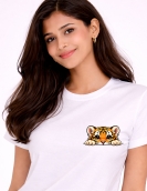 Playful Tiger Peek-Out Pocket Style White Tee