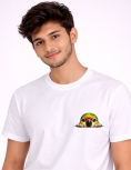 Playful Parrot Peep-Out Pocket Graphic White T-Shirt