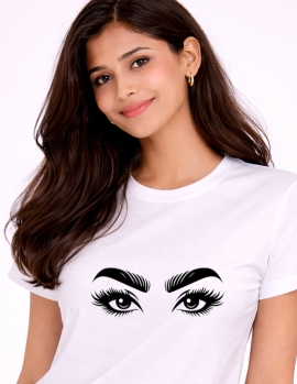 Uniwear Bold Feminine Eyes Graphic White T-Shirt for Women