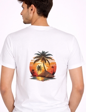 Tropical Sunset Palm Tree White T-Shirt for Men &amp; Women