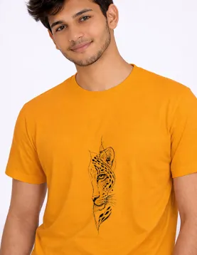 Uniwear White Round Neck T-Shirt with Leopard Face Graphic Print