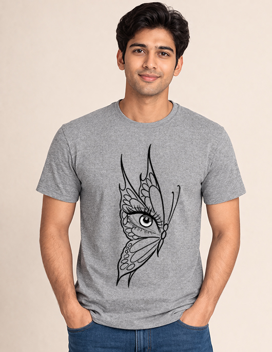 Uniwear Round Neck T-Shirt with Butterfly Eye Graphic Print