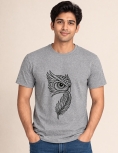 Majestic Owl Eye &amp; Feather Graphic Round Neck T-Shirt