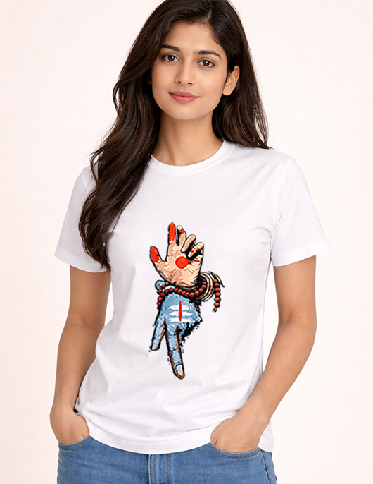 Uniwear Divine Hand Graphic Print Round Neck T-Shirt| 200 GSM Cotton Tee