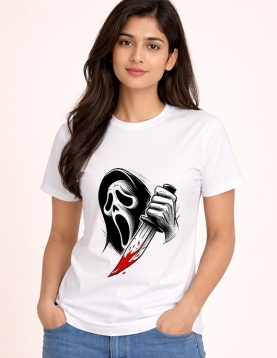 Scream Ghost Graphic Print Round Neck T-Shirt