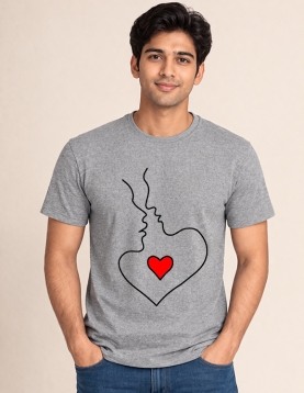 Round Neck T-Shirt – Heart Line Art Back Print