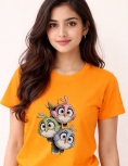 Uniwear Cute Cartoon Birds Graphic Round Neck T-Shirt