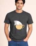 Uniwear Cute Cat in Teacup Graphic Round Neck T-Shirt