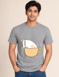 Uniwear Cute Cat in Teacup Graphic Round Neck T-Shirt