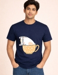Uniwear Cute Cat in Teacup Graphic Round Neck T-Shirt