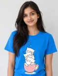 Cute Sleeping Kittens in Teacup Graphic Print T-Shirt