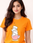 Cute Sleeping Kittens in Teacup Graphic Print T-Shirt
