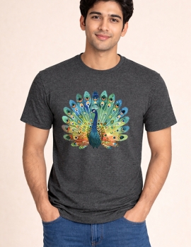 Artistic Watercolor Peacock Graphic Print Regular Fit T-Shirt