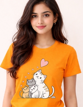 Cute Anime Mother Cat and Kittens Aesthetic T-Shirt