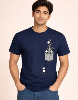 Cute Pandas in Pocket Graphic Print Regular Fit T-Shirt