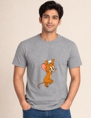 Playful Hanging Cartoon Mouse Graphic Printed T-Shirt