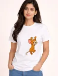 Playful Hanging Cartoon Mouse Graphic Printed T-Shirt