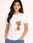 Playful Hanging Cartoon Mouse Graphic Printed T-Shirt