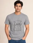 Angry Cat Cartoon Graphic Round Neck T-Shirt