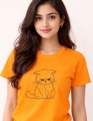 Angry Cat Cartoon Graphic Round Neck T-Shirt