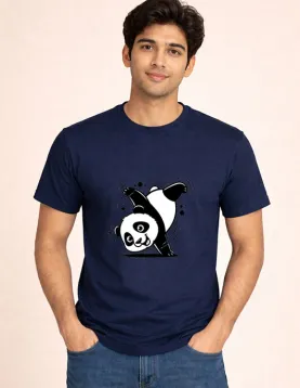 Round Neck Dancing Panda Graphic Printed T-Shirt