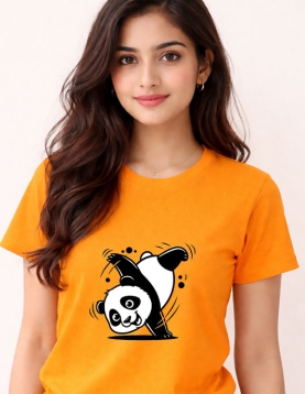 Round Neck Dancing Panda Graphic Printed T-Shirt