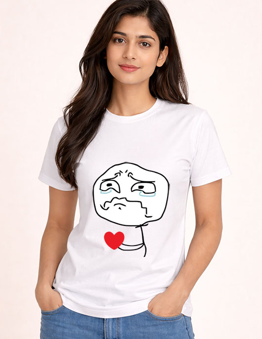 Uniwear Emotional Crying Meme Heart Graphic T-Shirt