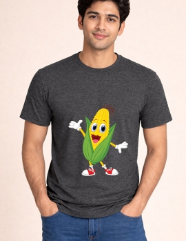 Uniwear Funny Cartoon Corn Character Graphic T-Shirt