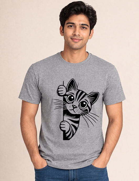 Uniwear Peekaboo Cat Graphic T-Shirt – Premium 200 GSM Round Neck