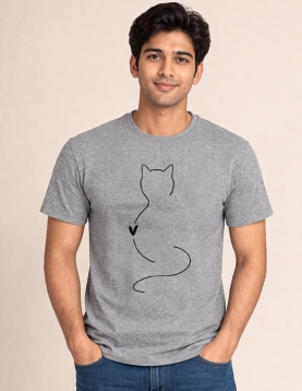 Minimalist Cat &amp; Heart Line Art Graphic Tee | 200 GSM Premium Cotton