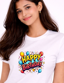 Festive Happy Birthday Typography Graphic Tee
