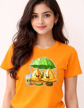 Chai &amp; Samosa Cartoon Printed T-Shirt | Sushwa